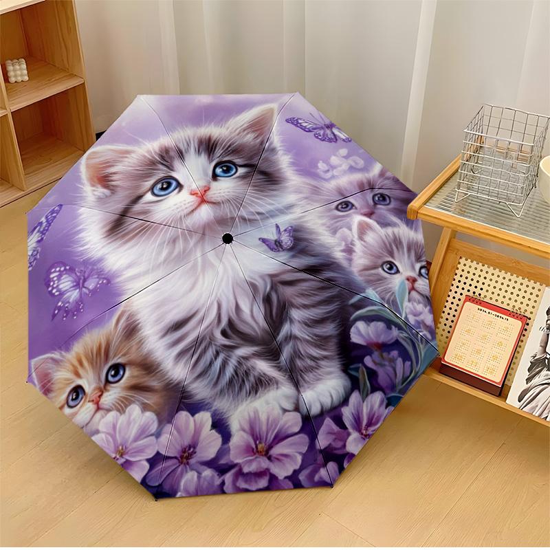 cartoon cat Printed umbrella windproof folding umbrella portable sun and rain umbrella suitable for gifting