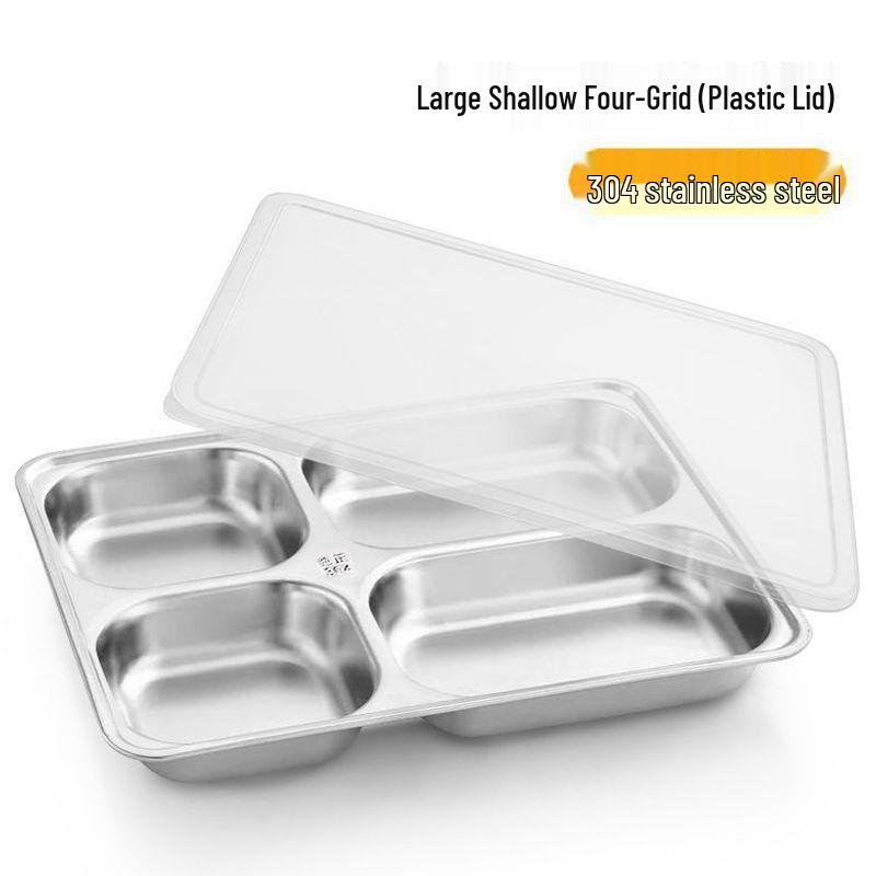 304 Stainless Steel 4-Compartment Rectangular Dining Tray for Students & Children