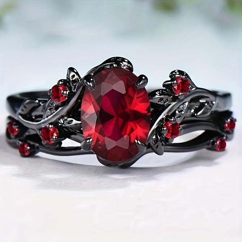 Vintage Style Women's Ring Paired with Red Anti Gemstone - Green and Black Branch Cross Design, Fashionable Alloy Party and Dance Items