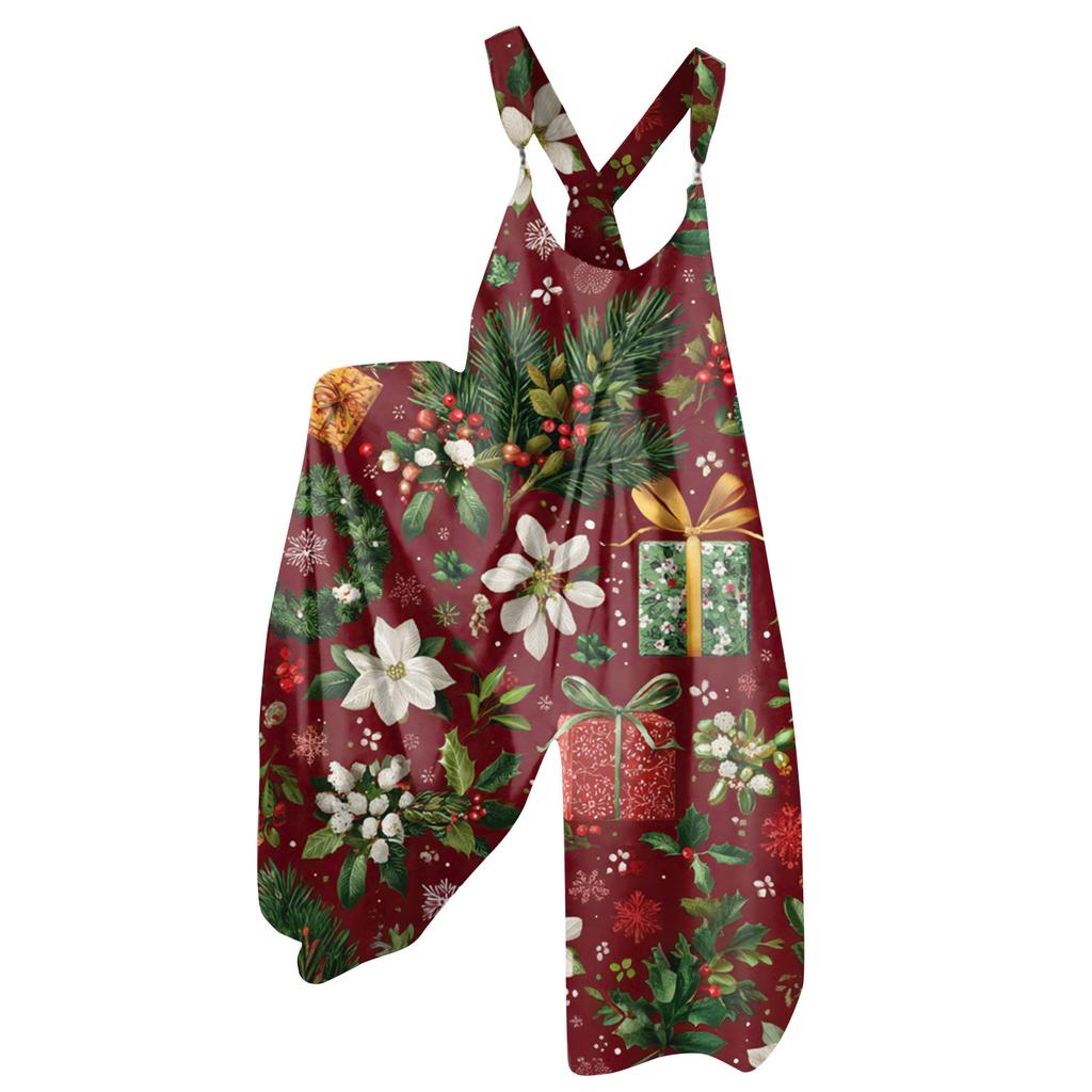 Women's Summer Overalls Floral Print Vintage Jumpsuit (Non-Adjustable Straps)