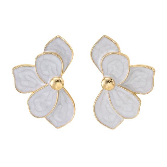 

1 Pair Stud Earrings 3D Layered Petal Design Lightweight Alloy Ear Studs French Style Daily Wear Jewelry Gift белый
