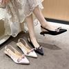 Fashion Satin Pointed Toe Flower Design Flat Sandals Women Summer Back Strap Buckle Square Low Heel Mules Shoe Elegant Women's Flat Shoe
