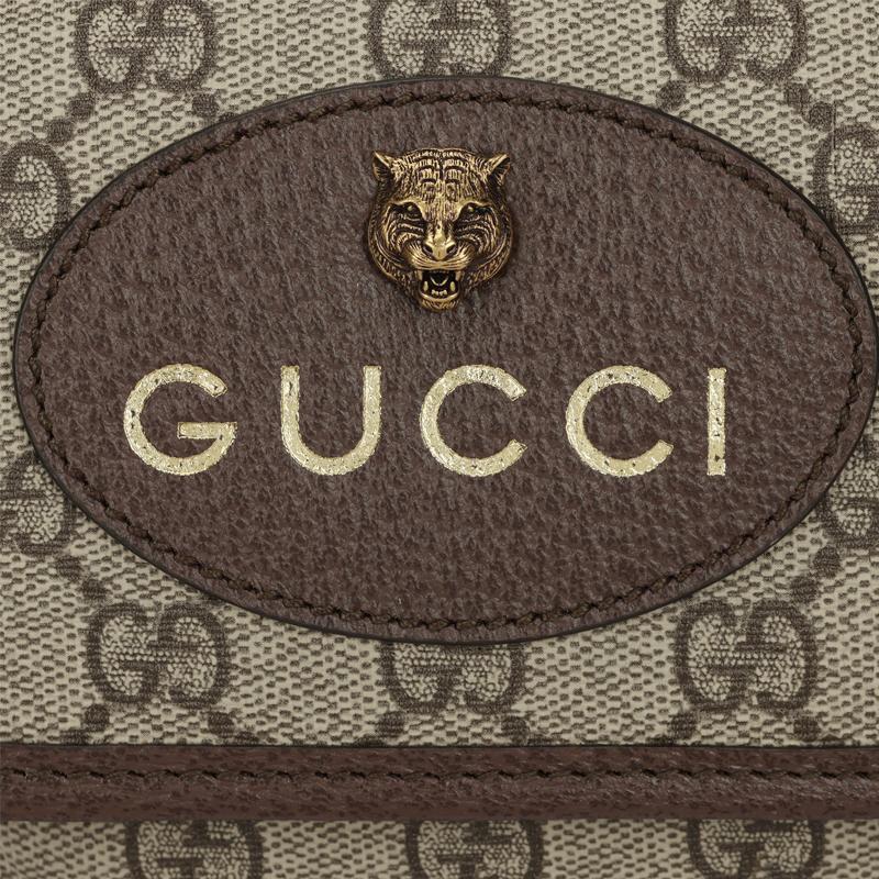 Gucci Gg Supreme Double-Sided Tiger Head Magnetic Buckle Opening And Closing Single Shoulder Canvas Stitching Leather Edging Messenger Bag