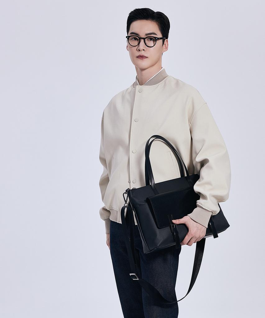 Bedford11Th Polygon Double Belt 2-Pocket Top Zip Tote [Black]