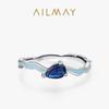 Women's Retro S925 Silver Sapphire Teardrop Ring: Luxury Blue Enamel Geometric Design for Index Finger