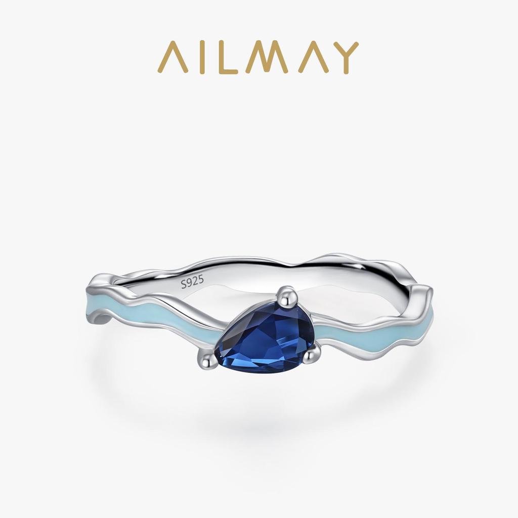 Women's Retro S925 Silver Sapphire Teardrop Ring: Luxury Blue Enamel Geometric Design for Index Finger
