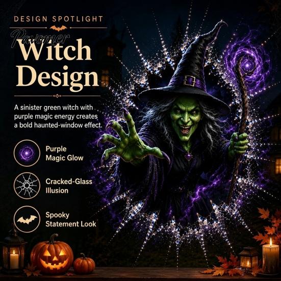 Ghost Witch Decals Halloween Window Decal, 3D Crack Glass Spooky Decoration, Pumpkin Skeleton Indoor Ornamentation Break in Stickers, Illusion Mirror