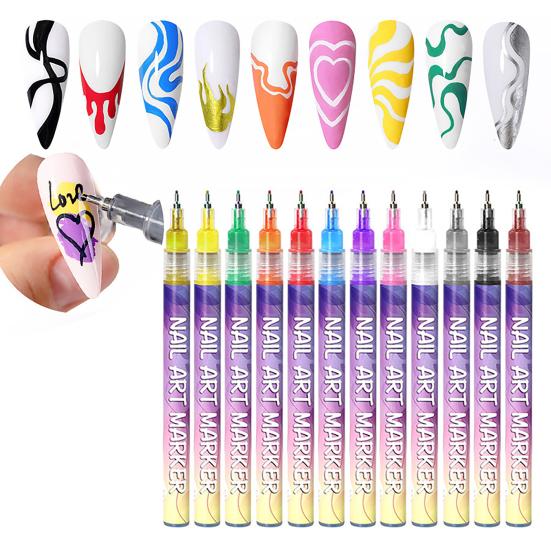 12Pcs Nail Art Graffiti Pens Ultra Fine Tip Manicure Marker DIY Nail