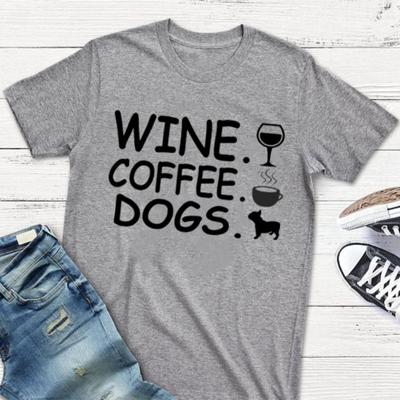 Women Fashion Casual Summer Cotton T-shirt Female Ladies Letter Print Short Sleeves Wine Coffee Dogs Graphic Tees