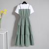 Fashion Strap Fake Two Piece Dress Block Summer Short Sleeved Dress Women's Waist Tight Dress