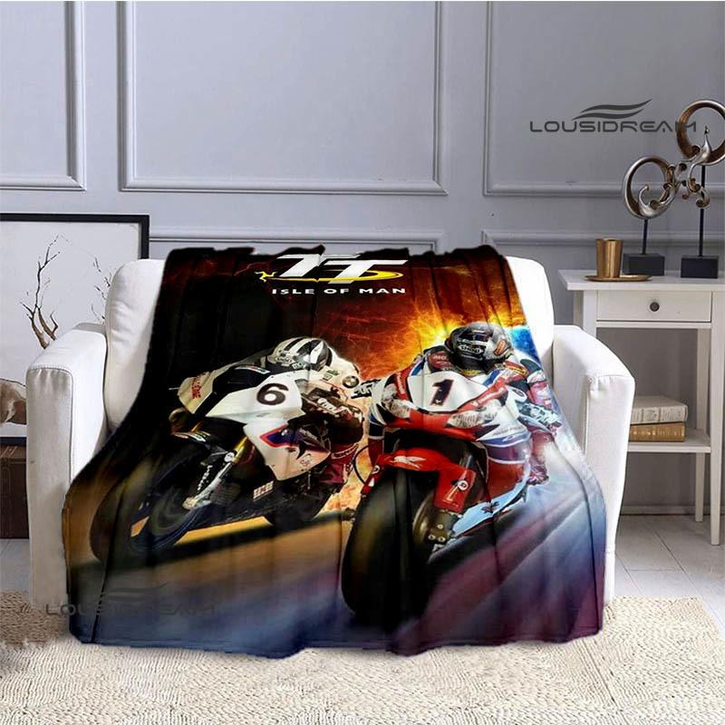Motorcycle Isle of Man Tt Printed Blankets Flannel Warm Blanket Soft Cozy Blanket Travel Blankets Bed Linings Birthday Gift