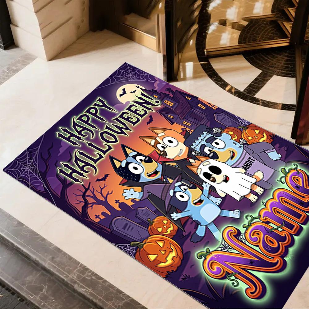 Halloween Bluey Family Personalized Text Area Rug Design for Entryway Dining Room Living Rooms Decorate Room Antislip Carpet Decorate Offices