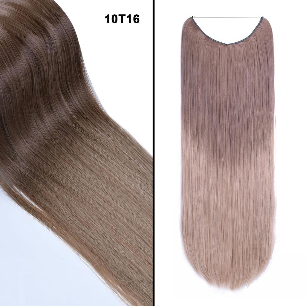 One Piece No Clips Hairpieces Ombre Color Elasticity Invisible Wire Fish Line Wavy Synthetic Hair Extension