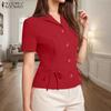 ZANZEA Women Turn Down Collar Summer Short Sleeve Blouse
