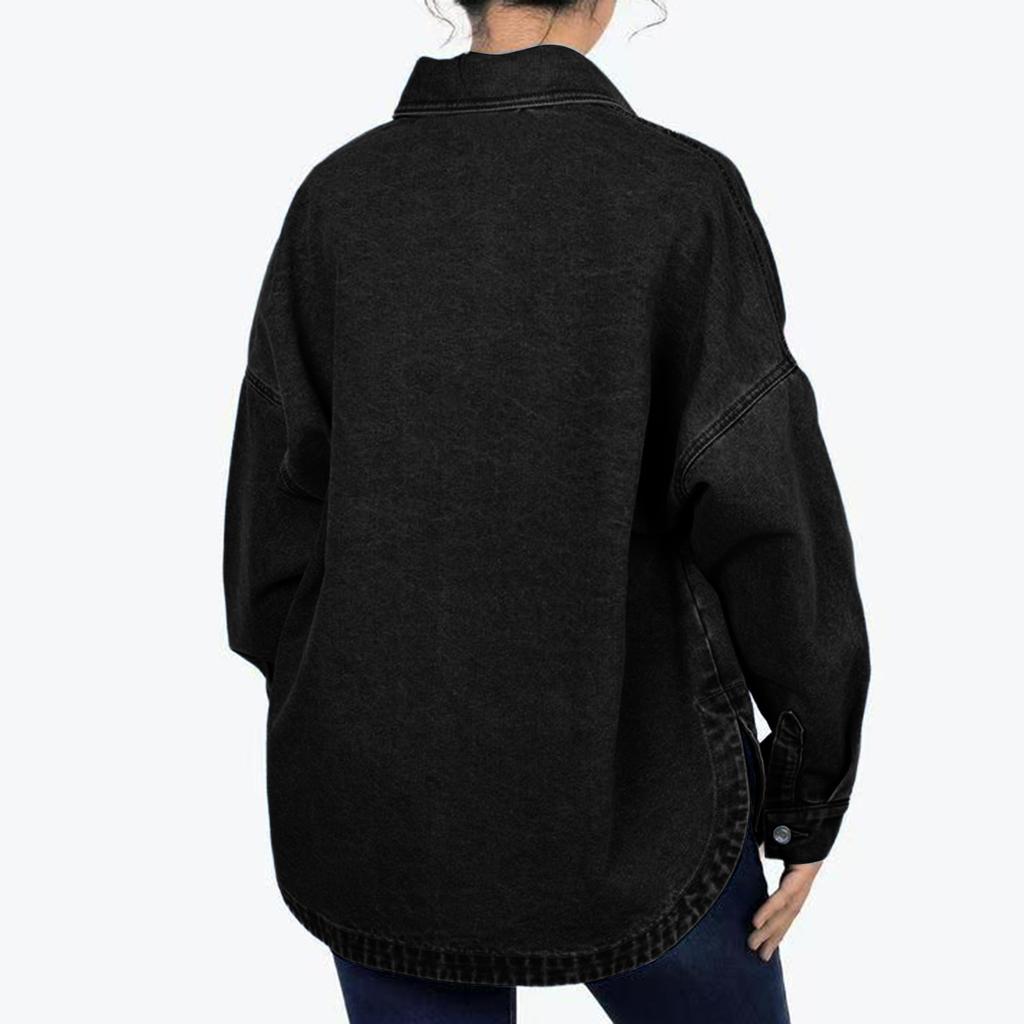 Women's Washed Vintage Loose Fit Casual Denim Shirt Jacket Button Down Long Sleeve Pocket Detail Lightweight Outerwear