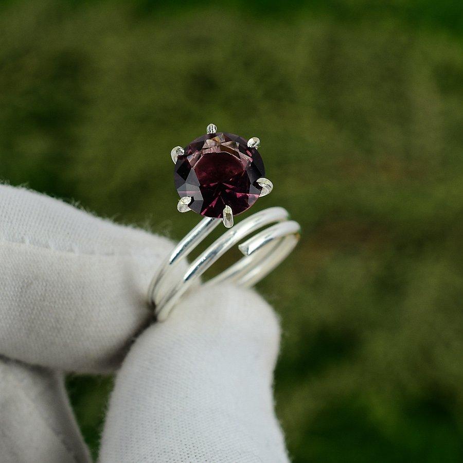 

Sterling Silver Round African Amethyst Gemstone Stackable Handmade Ring Jewelry Adjustable