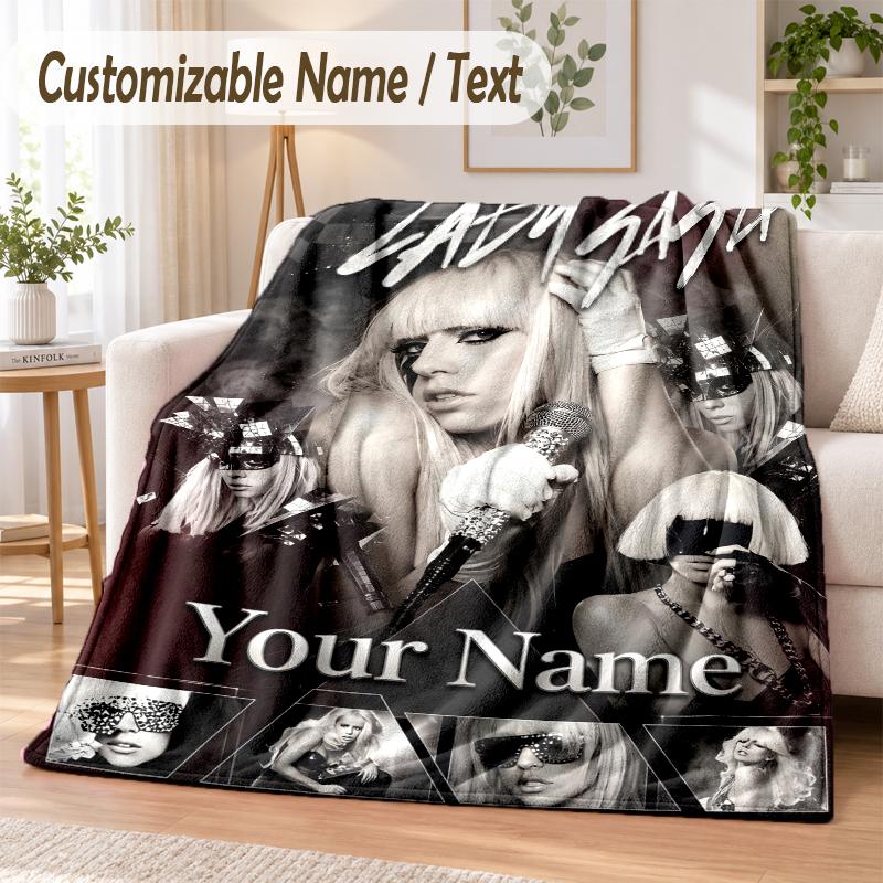 Lady Gaga Custom Name Flannel Throw Blanket Soft Warm for Sofa Bed Indoor Home Use