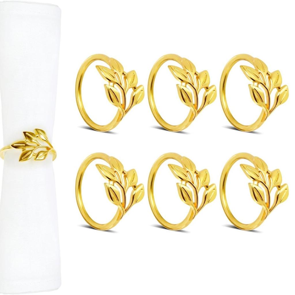 6Pcs Gold Leaf Napkin Rings Fall Napkin Holder Storage Rack For Christmas Wedding Dinnig Table Decoration Storage Rack Holder