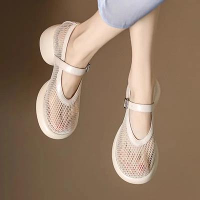 Female Baotou Sandals Thick Sole Breathable Mesh One Line Buckle Roman Shoes Summer New Mary Jane Shoes