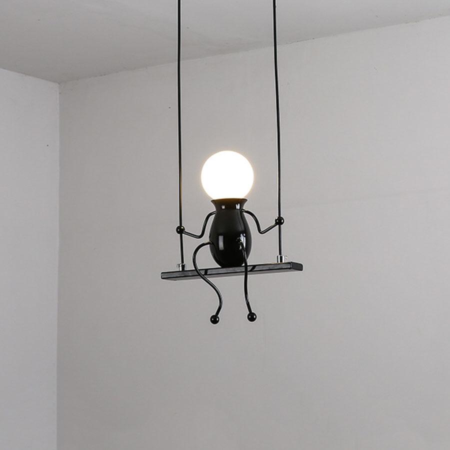 E27 Nordic Iron Little Man Pendant Lamp Creative Art Swing Man Hanging Pendant Light Kids Baby Children‘s Room Chandelier Decor