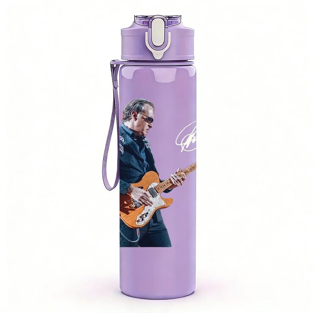1PC Guitarist Male Sketch A 750ml Sports Water Bottle Leakproof Straw Lid Outdoor Office Home