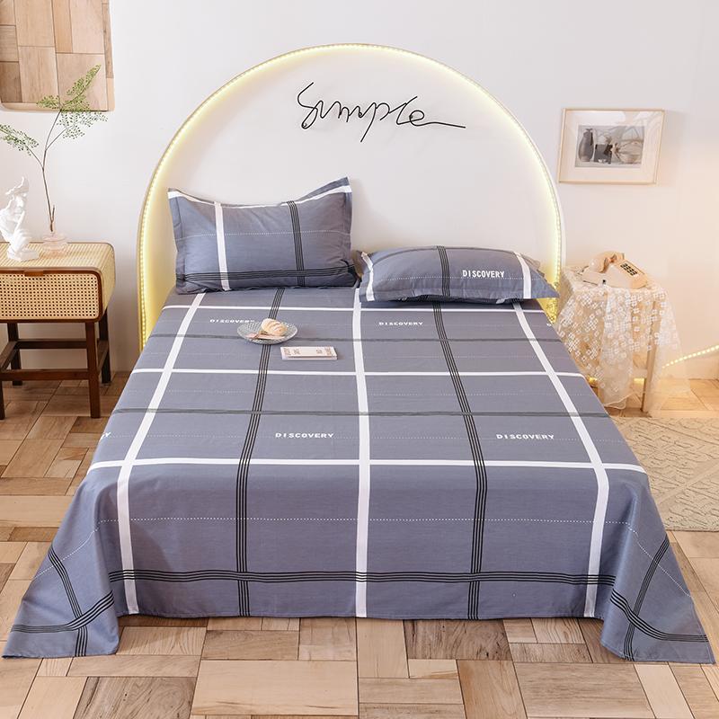 Geometric Grid Pattern Bed Sheet Set 3Pcs 100% Cotton Queen Size Bedding Set Skin-friendly Soft Bed Sheets with Pillowcases