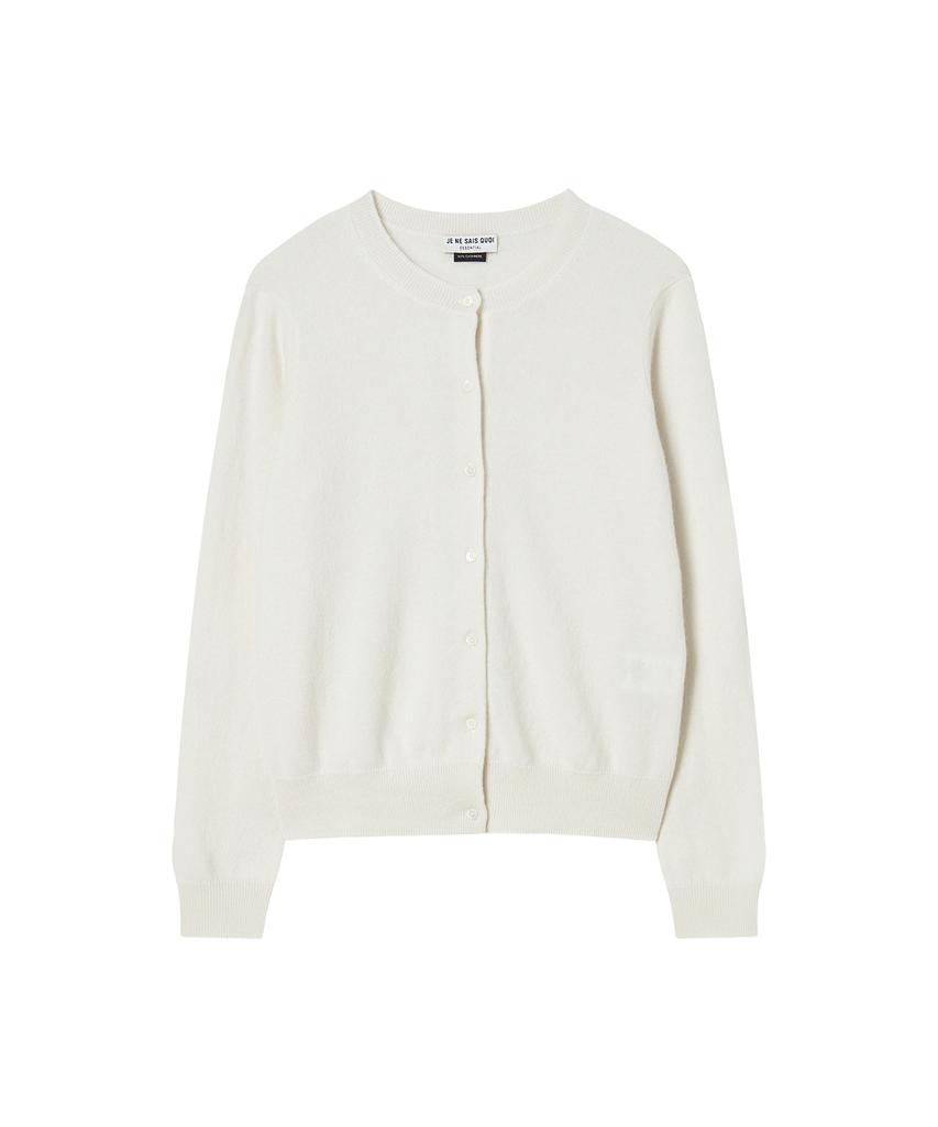 JE NE SAIS QUOI [100% Cashmere] Signature Crew Neck Cashmere Cardigan_ Ivory