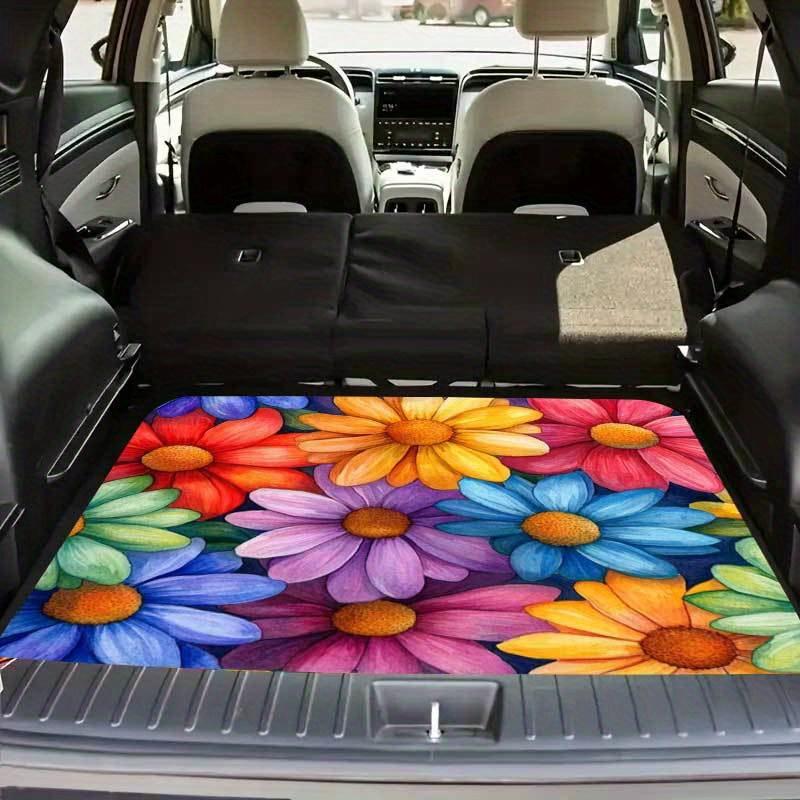 1pc Vibrant Floral Car Trunk Mat, Soft Durable Polyester, Colorful Flower Design