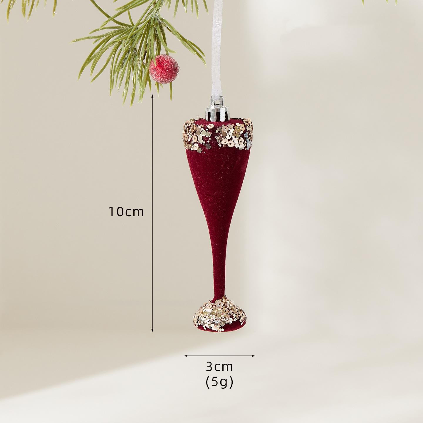 Nordic Christmas Decorations Flocked Burgundy Hanging Ornaments Christmas Tree Decorations Holiday Decor