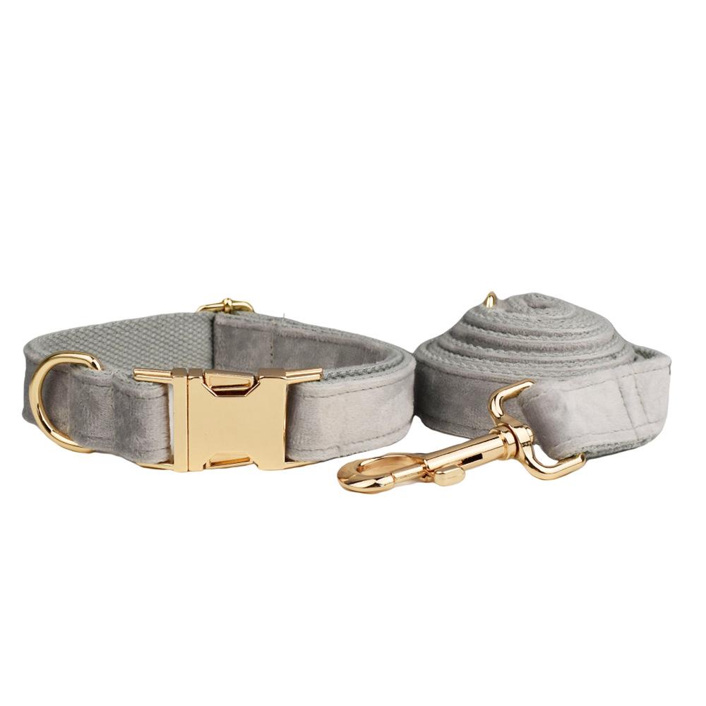 Pet collar, dog leash, dog collar, silver gray velvet. XS