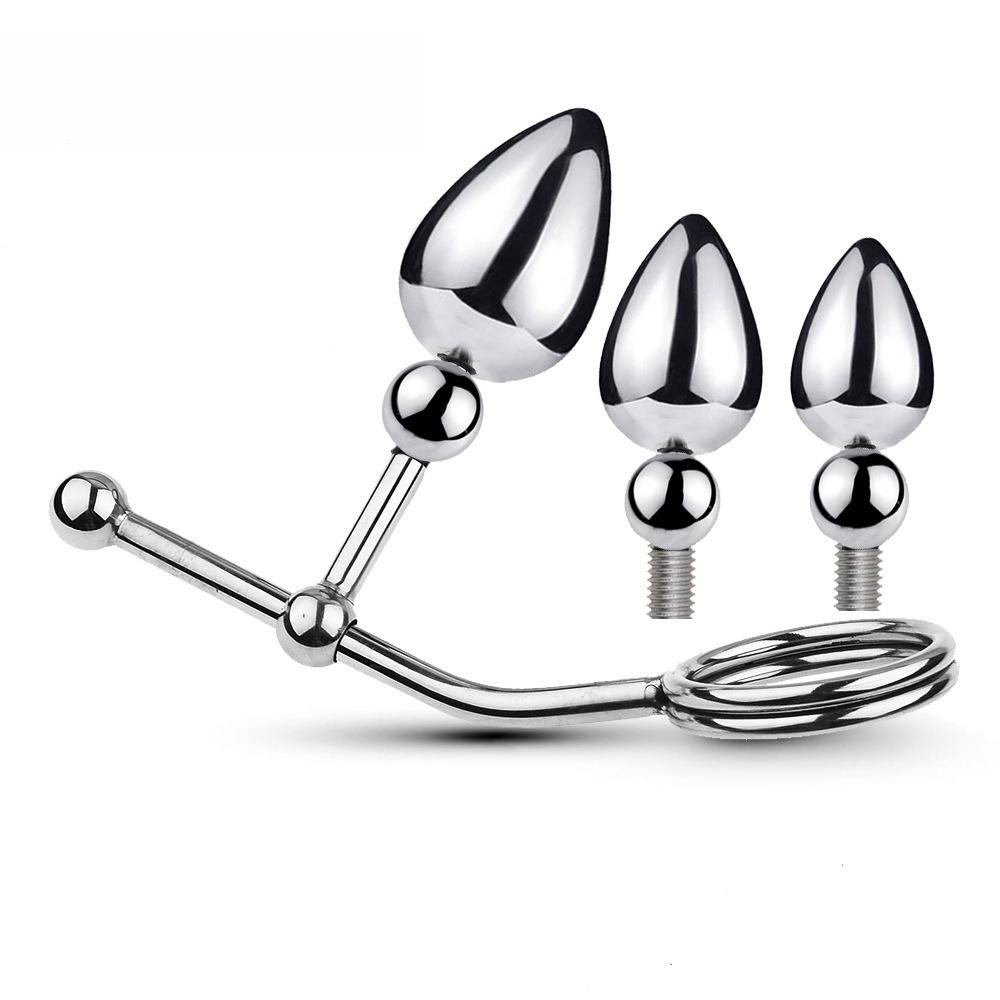 Removable Anal Butt Plug with Adjustable Penis Ring Metal Sexy Detachable Anal Plug Steel Single Double Ball Adult Toys for Men