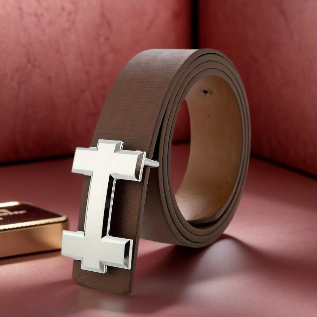 Alloy T-Bar Buckle Men's Leather Belt - Korean Minimalist Fashion