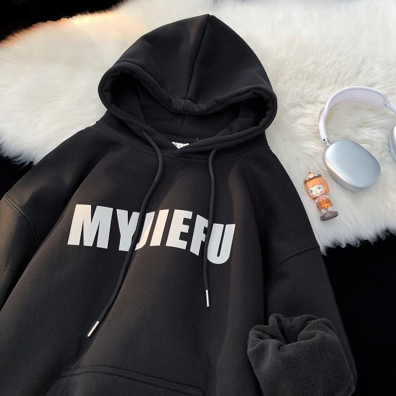 Mens Heavyweight Hooded Sweatshirt Winter Fleece Lined Loose Fit Streetwear Couple Top