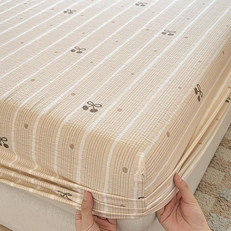 Korean Double-Layer Yarn Fitted Sheet Set Printed Mattress Protective Cover for Naked Sleep Skin-Friendly Dust Cover Kit for Bed