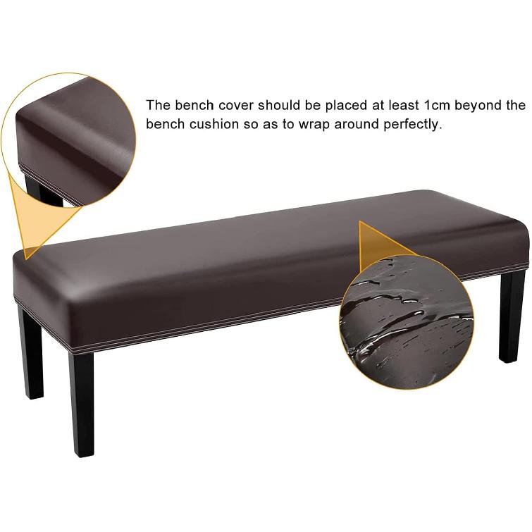 Super Stretch Leather Dining Bench Cover, Removable Bench Slipcover Waterproof Bench Seat Protector Cover for Living Room, Bedroom, Kitchen,Brown