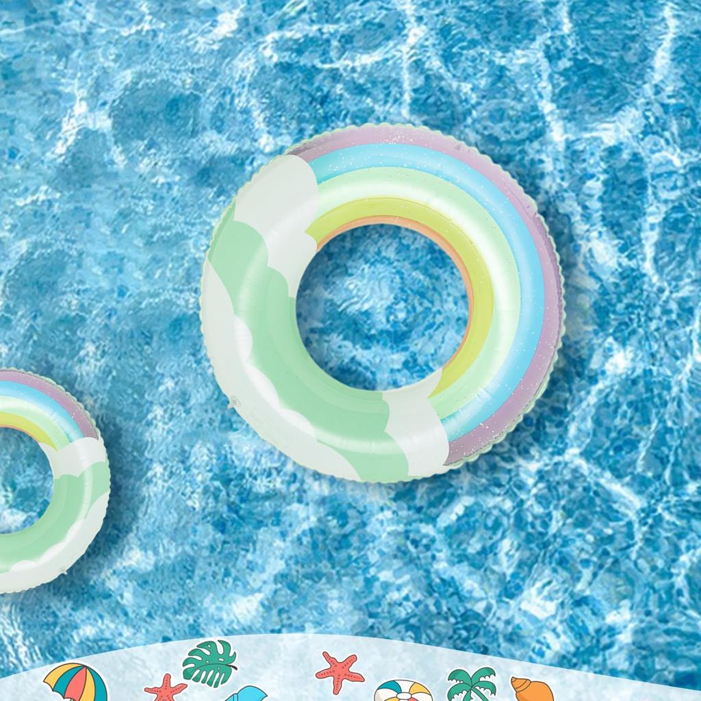 Cute O-shaped Float Ring for Kids and Adults, Includes Two Repair Tapes, Sparkly Design, Stylish, Perfect for Water Play, Summer Vacation, Travel,