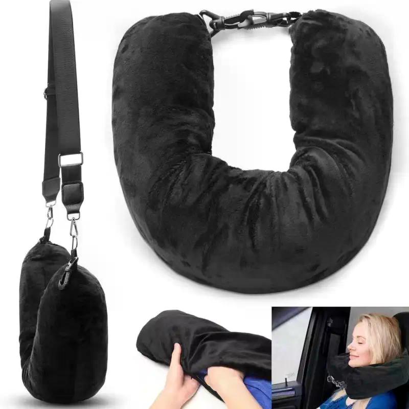 Travel Neck Pillow With Fillable Clothing Storage Bag U-Shaped Pillowcase Crystal Fleece Neck Pillow Cover For Airplane Travel