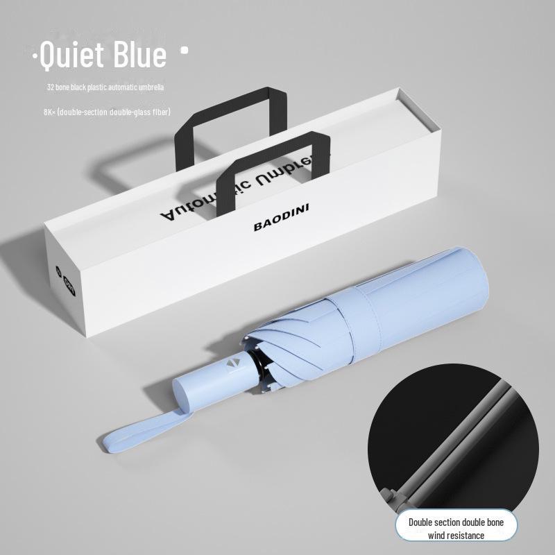 Schwarzer automatischer Sonnen- und Regenschirm mit 32 Knochen – kompakter Sonnenschirm mit doppeltem Verwendungszweck für Damen, ideales Geschäftsgeschenk