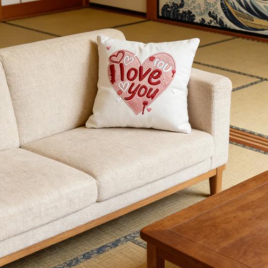 Valentine's Day Pillow Cover 18" Faux Fur Love x 18" Soft Plush Heart Pillowcase Embroidery Throw