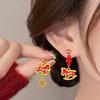 Red Velvet Zodiac Horse Earrings: Festive Dangle for New Year