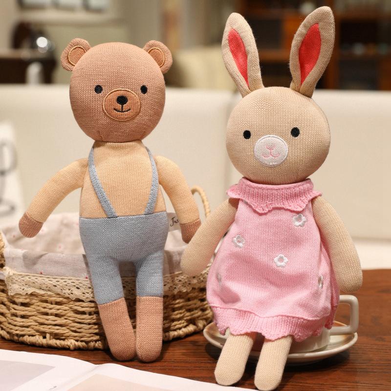 Fairy Tale Knitting Animal Plush Toys Soft Delicate Dressed Rabbit Kitten Puppy Bear Doll Gentle Lovely Children Appease Doll