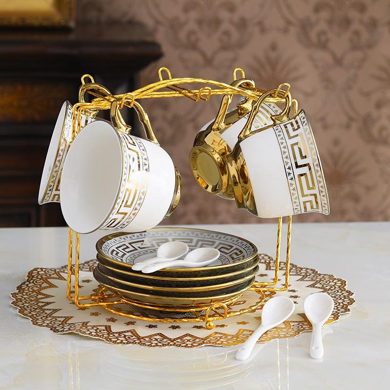 Gold-Plated Edge European Creative Household Tea Set Ceramic English Coffee Cup Saucer Set