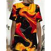 Women'S Summer Flame Fluid Abstract Art Style Printed Pocket Round Neck Short Sleeve T-Shirt Athletic Casual Comfortable Top