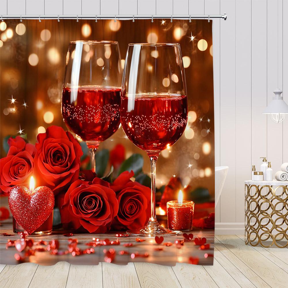 Pink Perfume Shower Curtains Cosmetics High Heels Flowers Black White Stripes Bathroom Decor Girl Fashion Vintage Bath Curtain