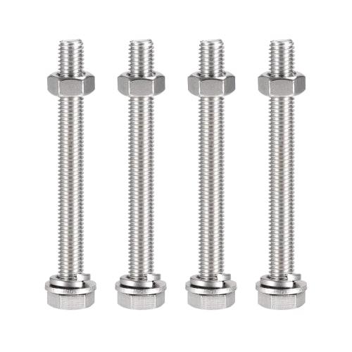 

uxcell Hex Head Screws, Bolts, Nuts, Flat & Lock Washer Kit, 304 Stainless Steel Fully Threaded Hex Bolts, M10x100mm, Set of 4