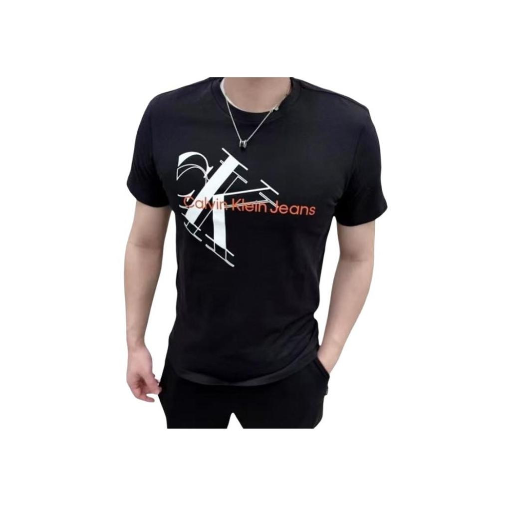 Calvin Klein Jeans Casual Comfortable Letter Logo Versatile Round Neck Short Sleeve T-Shirt Men Tops Black 40KC818-001