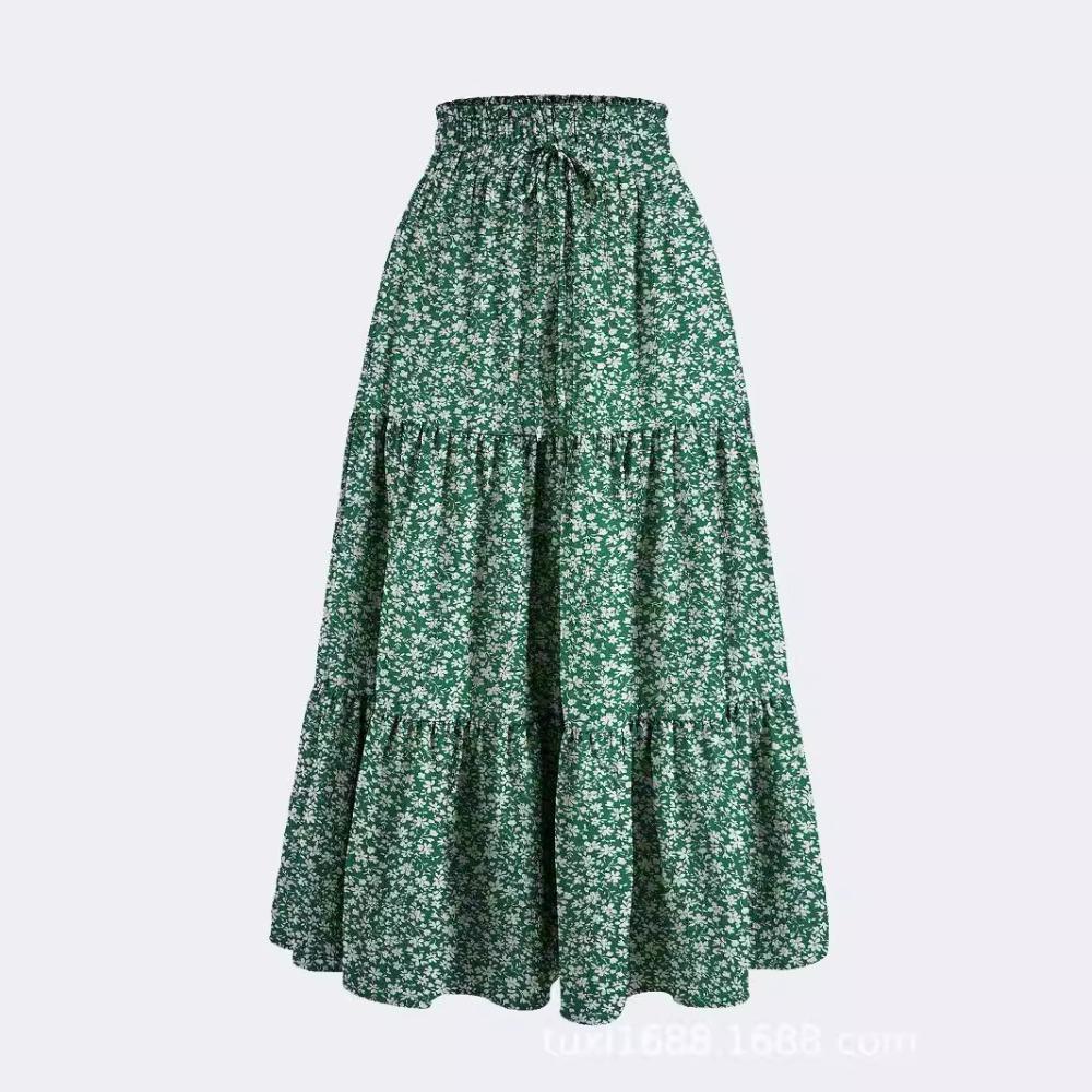 European and American print elastic waist bohemian vacation skirt S