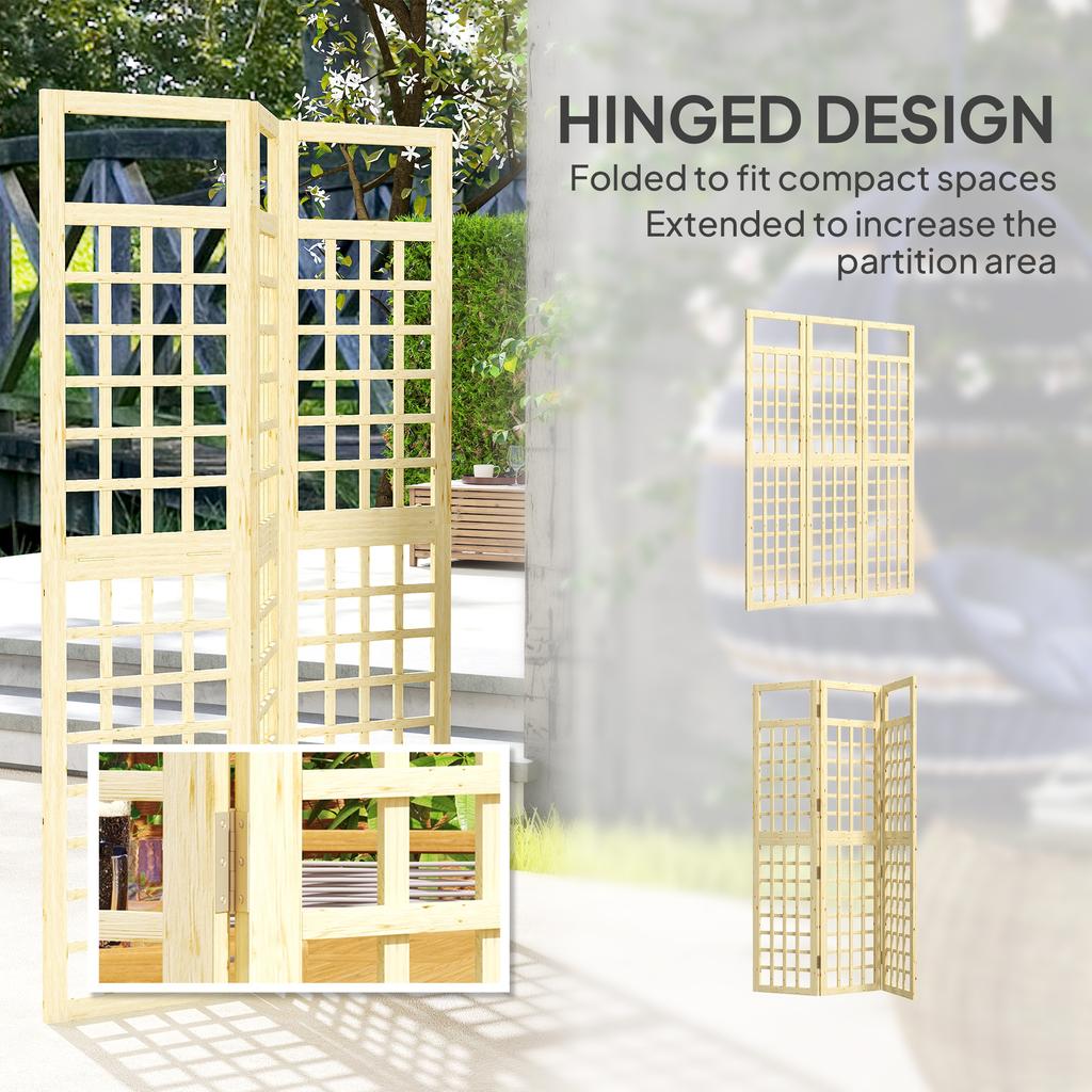 3-Panel Garden Privacy Screen, Freestanding Foldable Wooden Outdoor Divider/Trellis, Decorative Privacy Screen for Garden Patio, 120 X 170 Cm