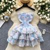 French Sweet Atmosphere Tube Top Dress Women's Summer Three-dimensional Flowers Small Hot Girl Fluffy Short Skirt