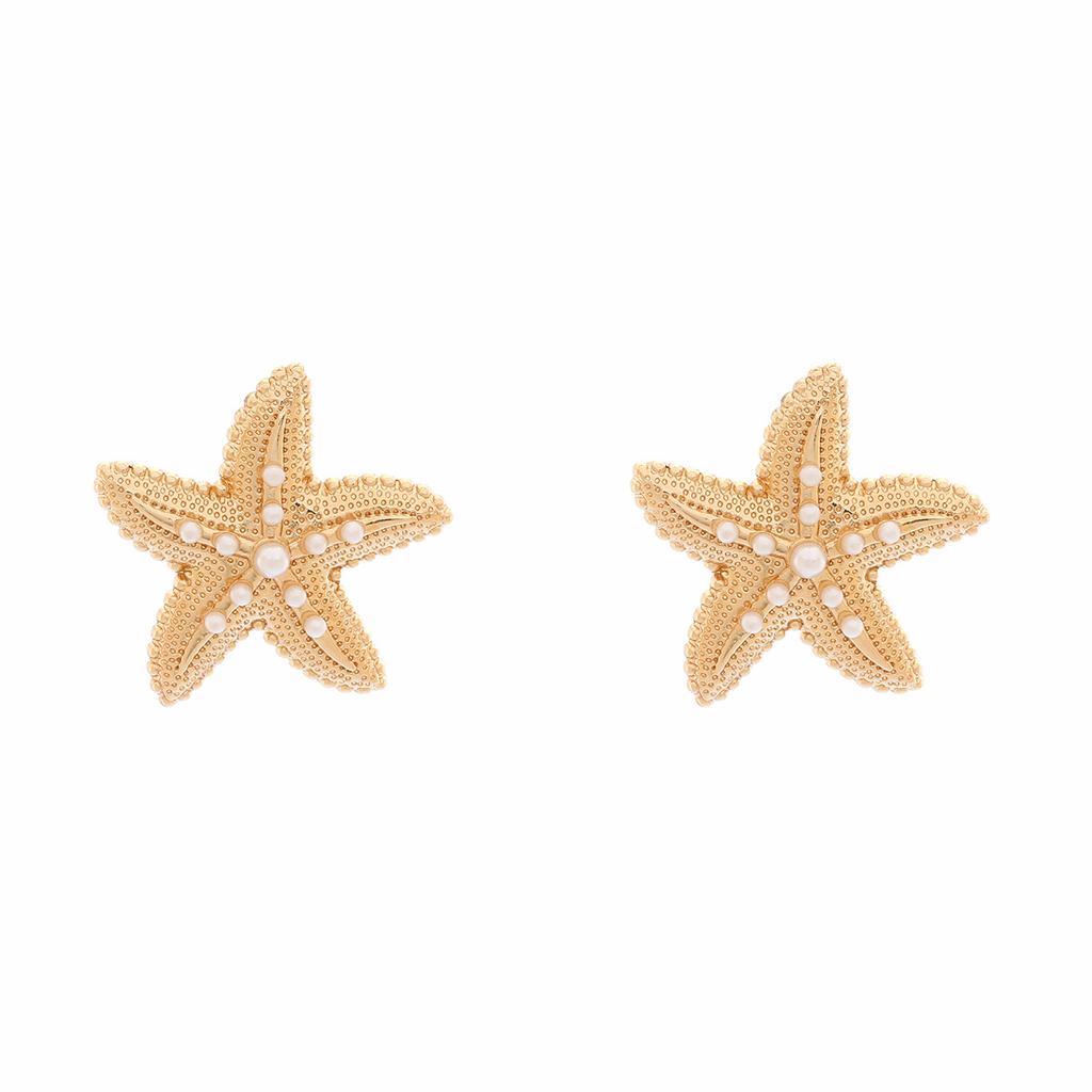 Exaggerated holiday style inlaid pearl starfish earrings beach style marine animal earrings